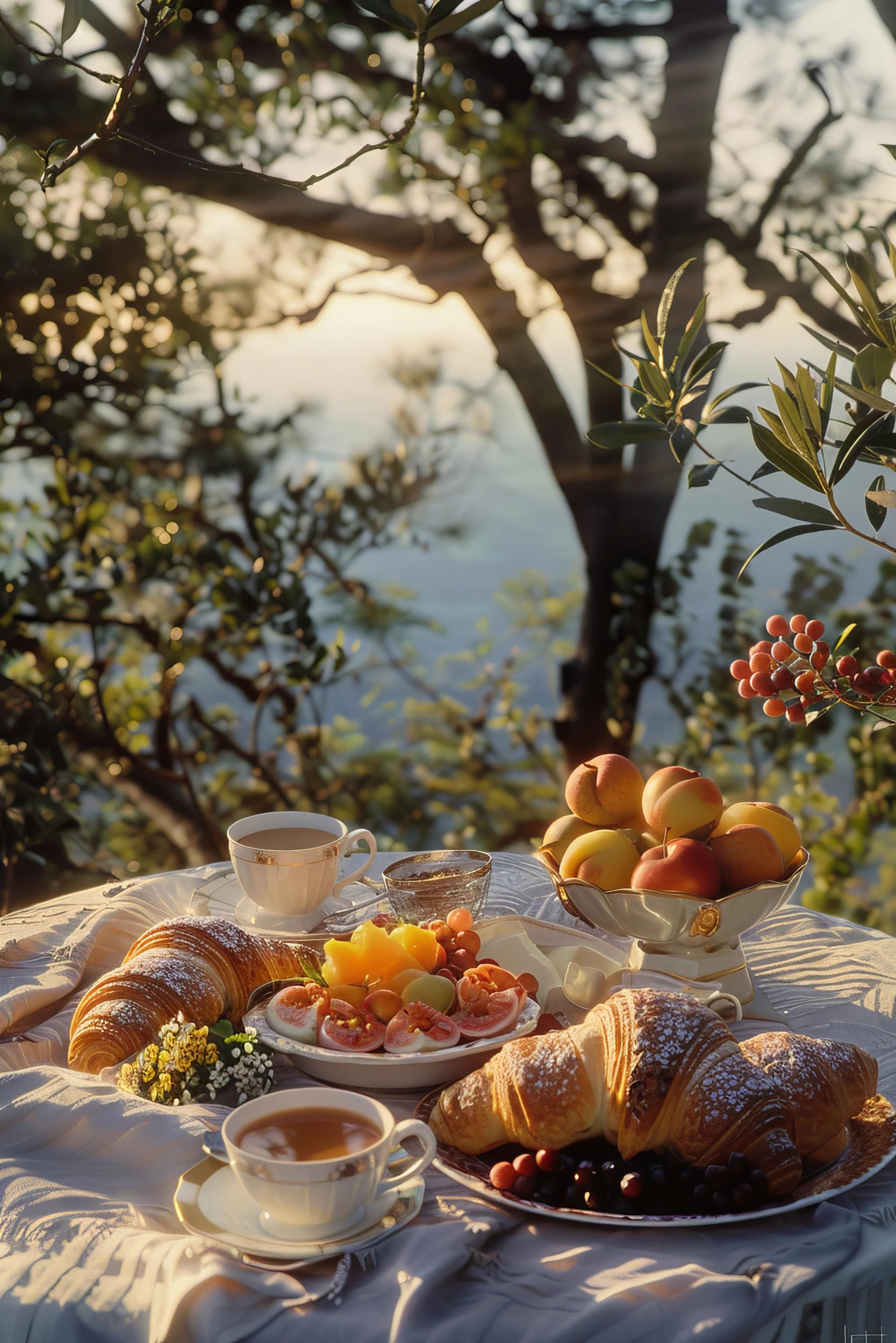 Petit-déjeuner servi en extérieur avec vue sur la nature en Balagne 